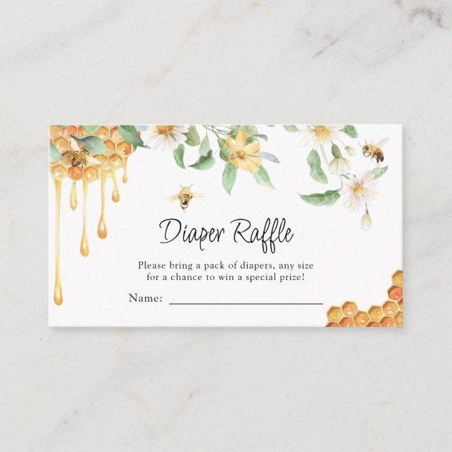 Watercolor HoneyBee Baby Shower Diaper Raffle Enclosure Card (Front)