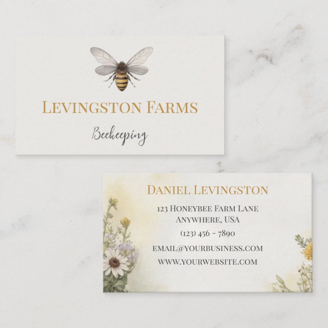 Watercolor Honeybee Wildflowers Beekeeping Farm  Business Card (Front/Back)