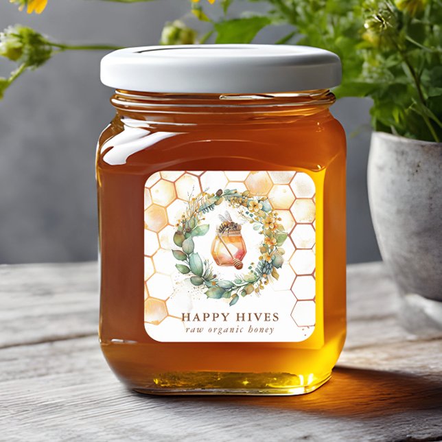 Watercolor Honeycomb & Honey Jar Beekeeper  Square Sticker (Creator Uploaded)