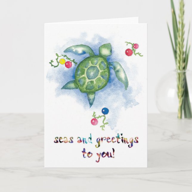 Watercolor Honu Turtle Christmas Card (Front)