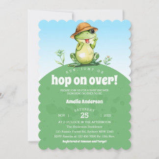 Watercolor Hop On Over Cute Frog Baby Shower Invitation