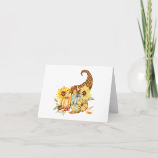 Watercolor Horn of Plenty with Pumpkins, Sunflower Card