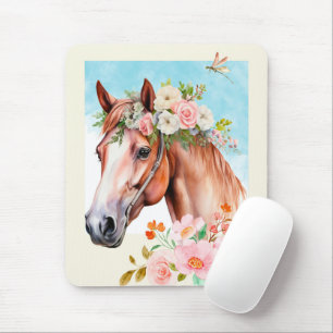 Watercolor Horse and Flowers Art Mouse Mat