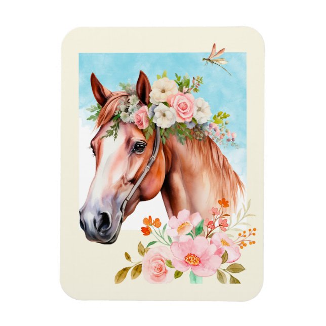 Watercolor Horse and Flowers Flexible Magnet (Vertical)