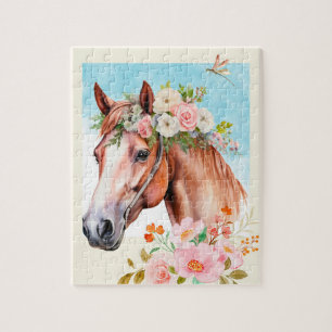 Watercolor Horse and Flowers Jigsaw Puzzle