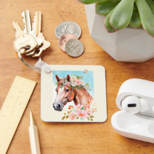 Watercolor Horse and Flowers  Key Ring
