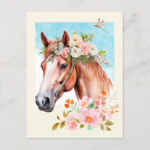 Watercolor Horse and Flowers