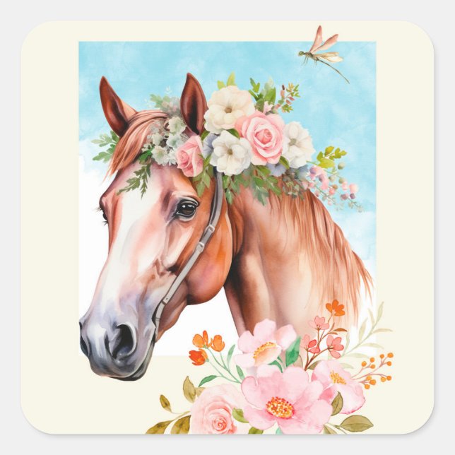 Watercolor Horse and Flowers Stickers (Front)