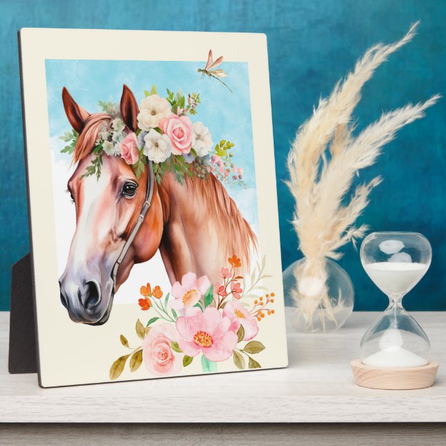 Watercolor Horse and Flowers Table Top Plaque  (Side)