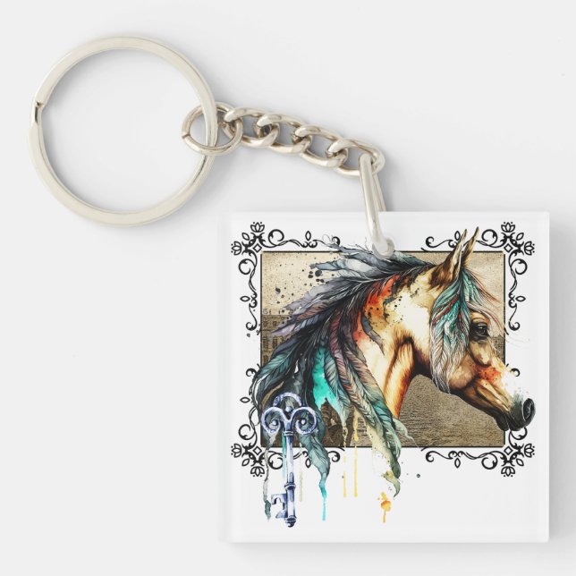Watercolor Horse And Key Ring (Front)