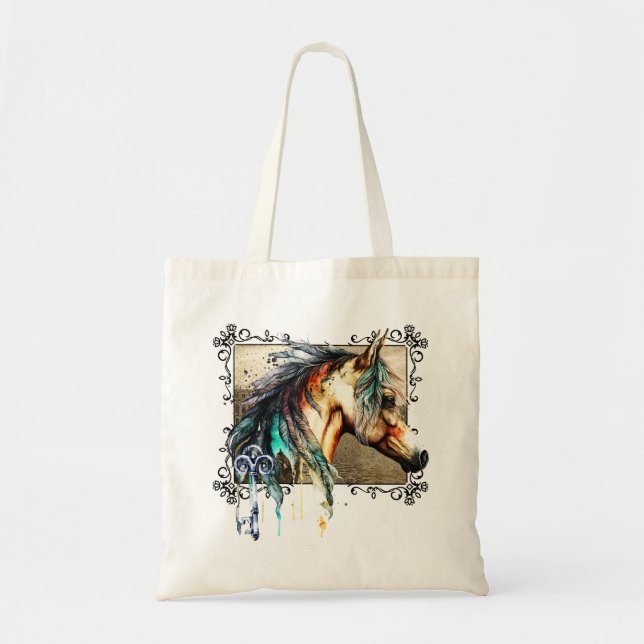 Watercolor Horse And Key Tote Bag (Front)