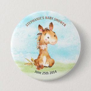Watercolor Horse Baby Shower Farm 7.5 Cm Round Badge