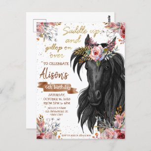 Watercolor horse birthday cowgirl invitation postcard