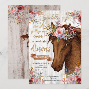 Watercolor horse birthday Cowgirl party Invitation