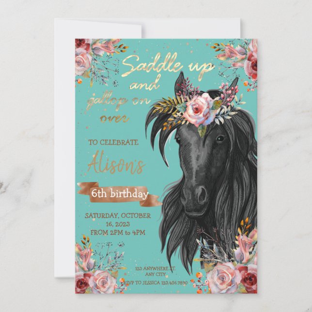 Watercolor horse birthday cowgirl Pony Invitation (Front)