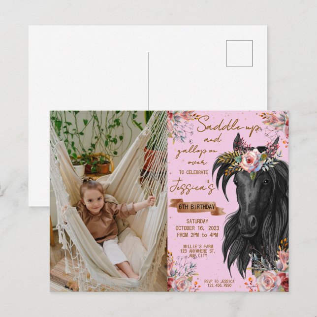 Watercolor horse birthday cowgirl postcard (Front/Back)