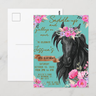 Watercolor horse birthday cowgirl postcard