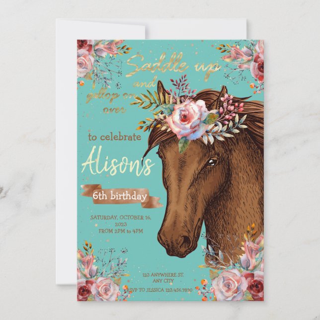 Watercolor horse birthday horse party invitation (Front)