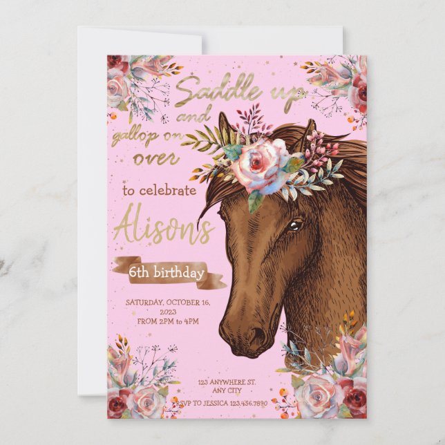 Watercolor horse birthday horse party invitation (Front)