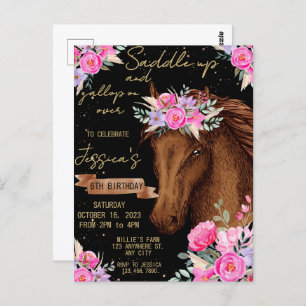 Watercolor horse birthday horse party postcard