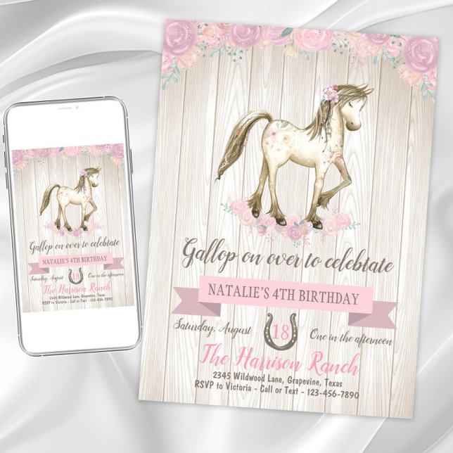 Watercolor Horse Birthday Party Invitation (Cute pony birthday party invitation. Instant download and printed invitations available.)