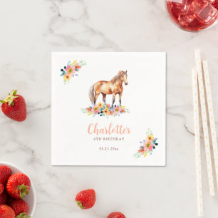 Watercolor Horse Birthday Party Pony Pink Napkin
