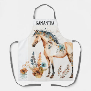 Watercolor horse boho country floral fall name apron