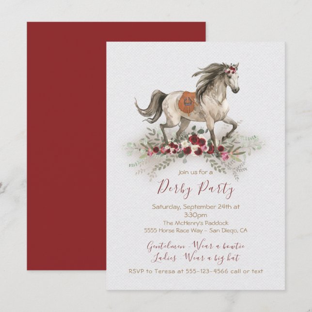 Watercolor horse Derby Party invitations (Front/Back)