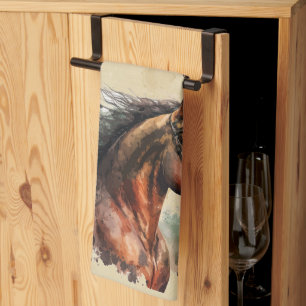 Watercolor Horse Farm Animal Riding Rider Tea Towel