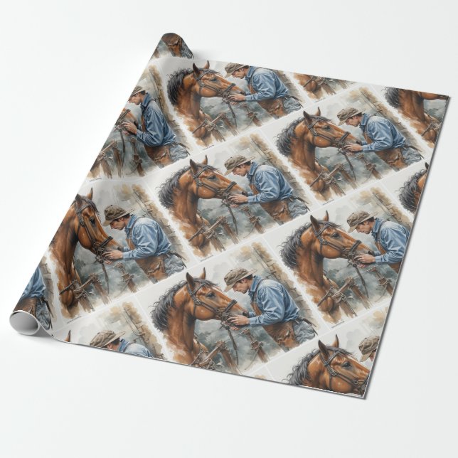  Watercolor Horse Farrier Shoeing  Wrapping Paper (Unrolled)