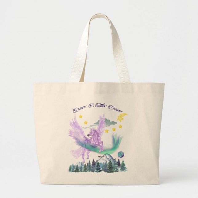 Watercolor Horse Flying Over Mountains Large Tote Bag (Front)