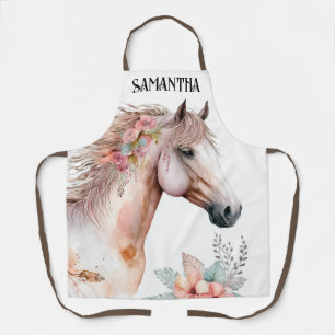 Watercolor horse head boho floral fall name apron