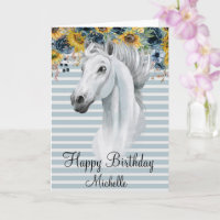 Watercolor Horse Head Happy Birthday Sunflower