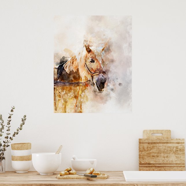 Watercolor Horse Head Poster – Equestrian Wall Art (Kitchen)