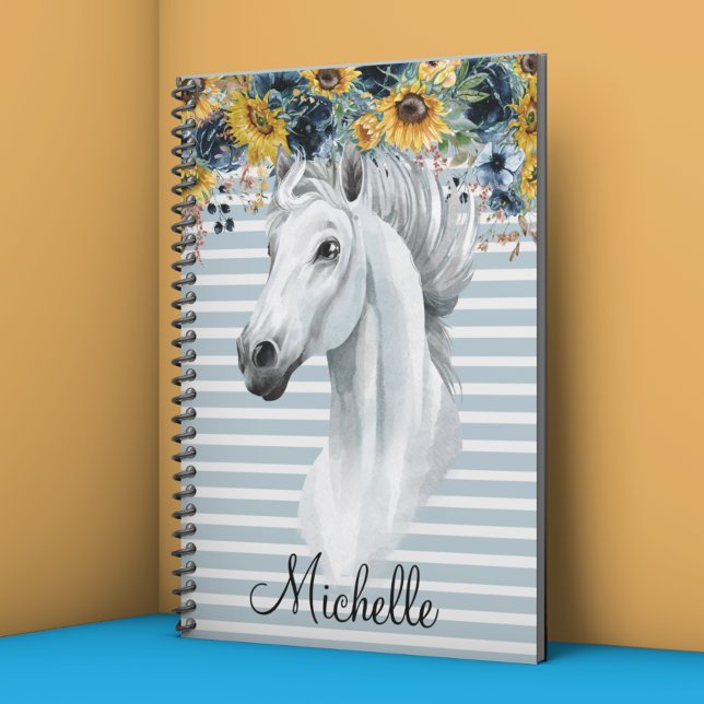 Watercolor Horse Head with Sunflower Name custom Notebook (Creator Uploaded)