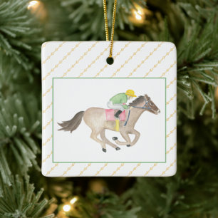 Watercolor Horse & Jockey Derby Horse Racing Gift Ceramic Ornament