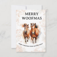 Watercolor Horse Merry Woofmas Christmas Card