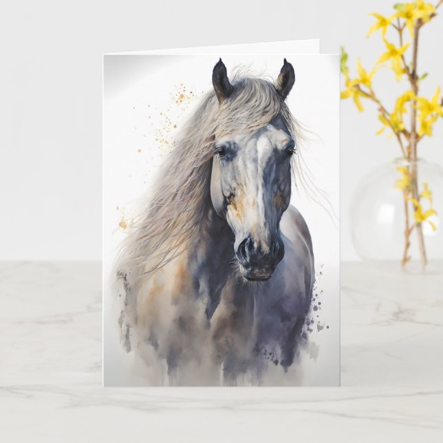 Watercolor Horse Personalised Equine Greeting Card (Yellow Flower)