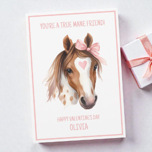 Watercolor Horse Pink Bow Cute Kids Valentine Holiday Card