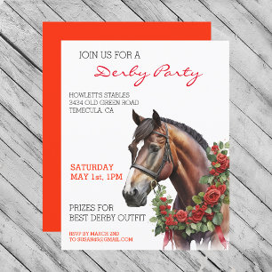 Watercolor Horse Thoroughbred Derby Party Red Rose