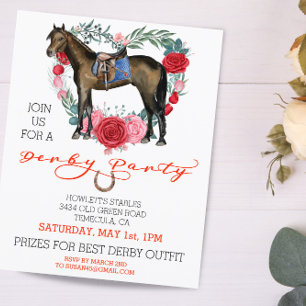 Watercolor Horse Thoroughbred Derby Party Red Rose