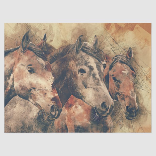 Watercolor Horses Decoupage Tissue Paper (Front)