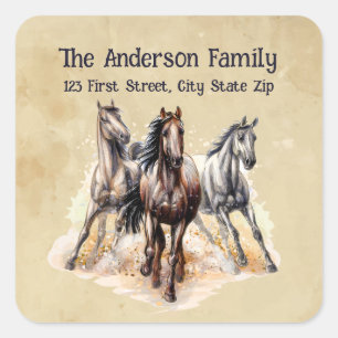Watercolor Horses Farm Animal Art Square Sticker