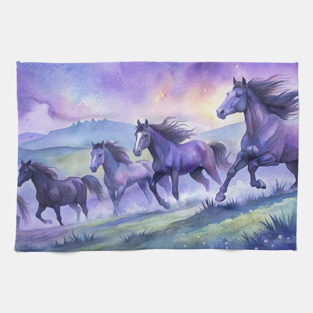 Watercolor Horses Kitchen Towel (Horizontal)