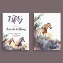 Watercolor Horses Purple Sage Fiftieth Birthday