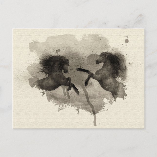 Watercolor Horses Rearing Post Card (Front)