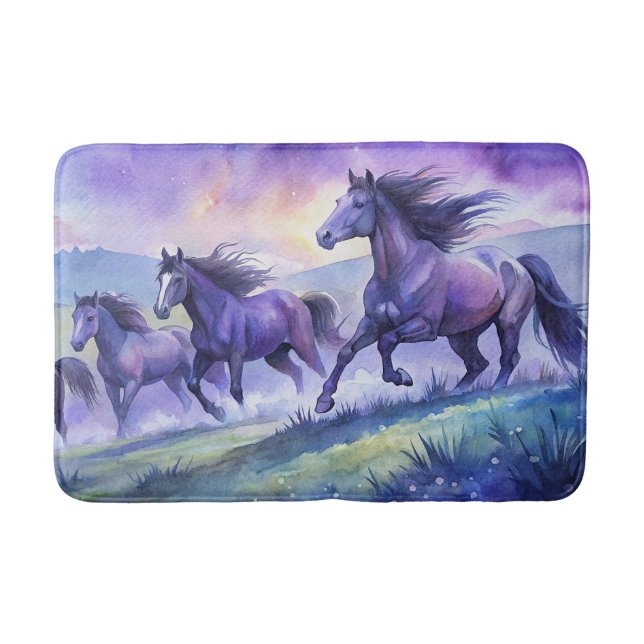 Watercolor Horses Running Kitchen Towel Bath Mat (Front)
