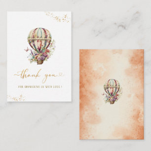 Watercolor Hot Air Ballon rust  gold   thank you Card
