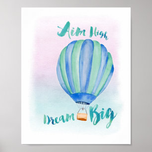 Watercolor Hot Air Balloon Art 2 Blue-8"X10" Poster