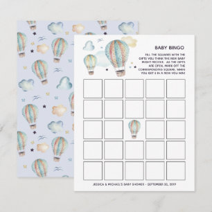 Watercolor Hot Air Balloon Baby Shower Bingo Invitation